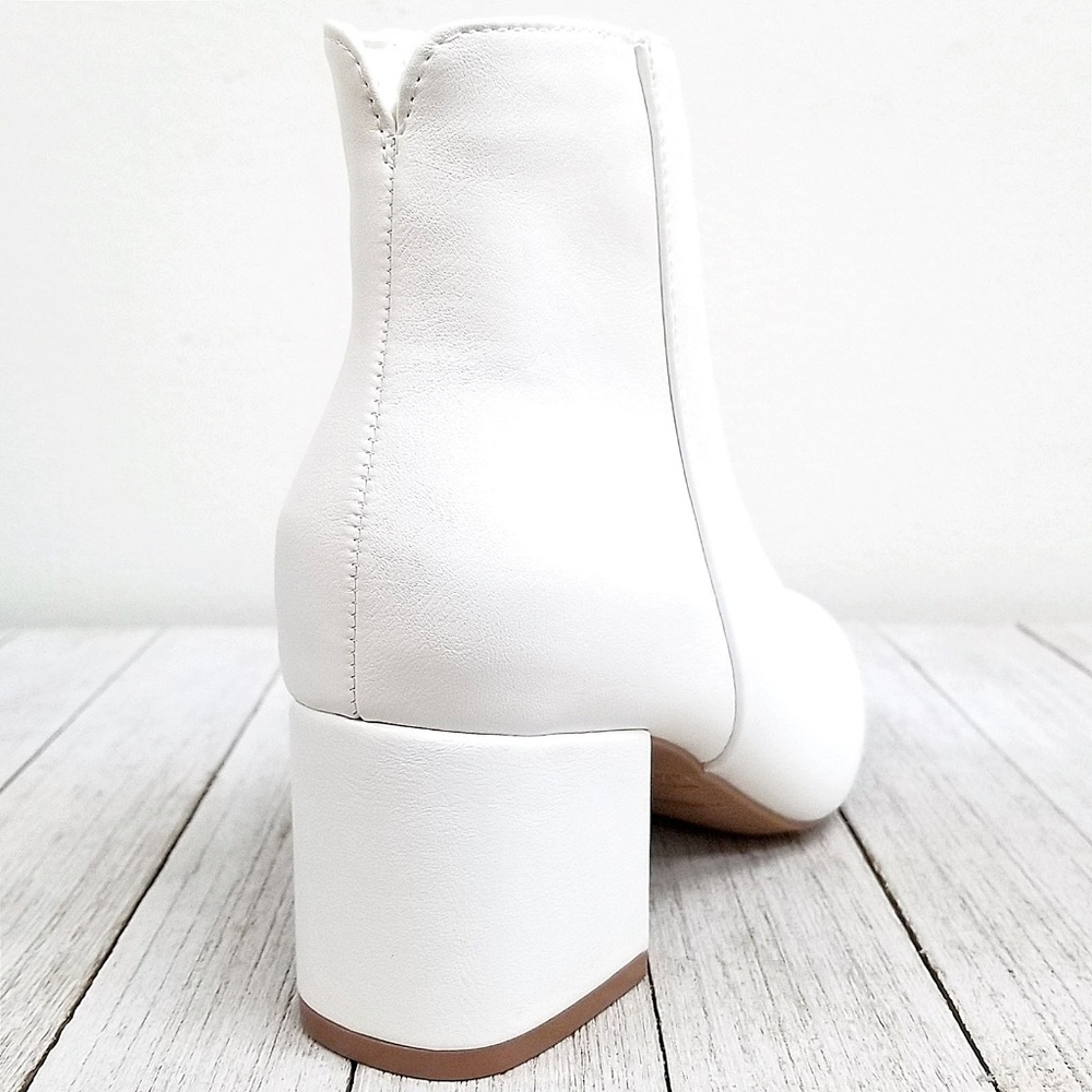 New White Chunky Heel Ankle Boots Booties - Picture 5 of 5